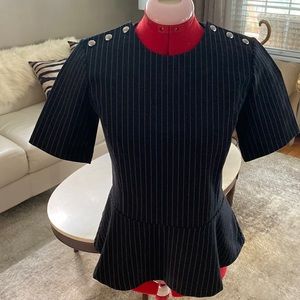 Ralph Lauren, medium sleeve gray pinstripe with ruffle bottom